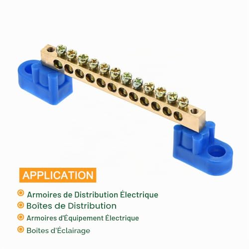 sourcing map Electronics borne terre laiton 12 positions bleue