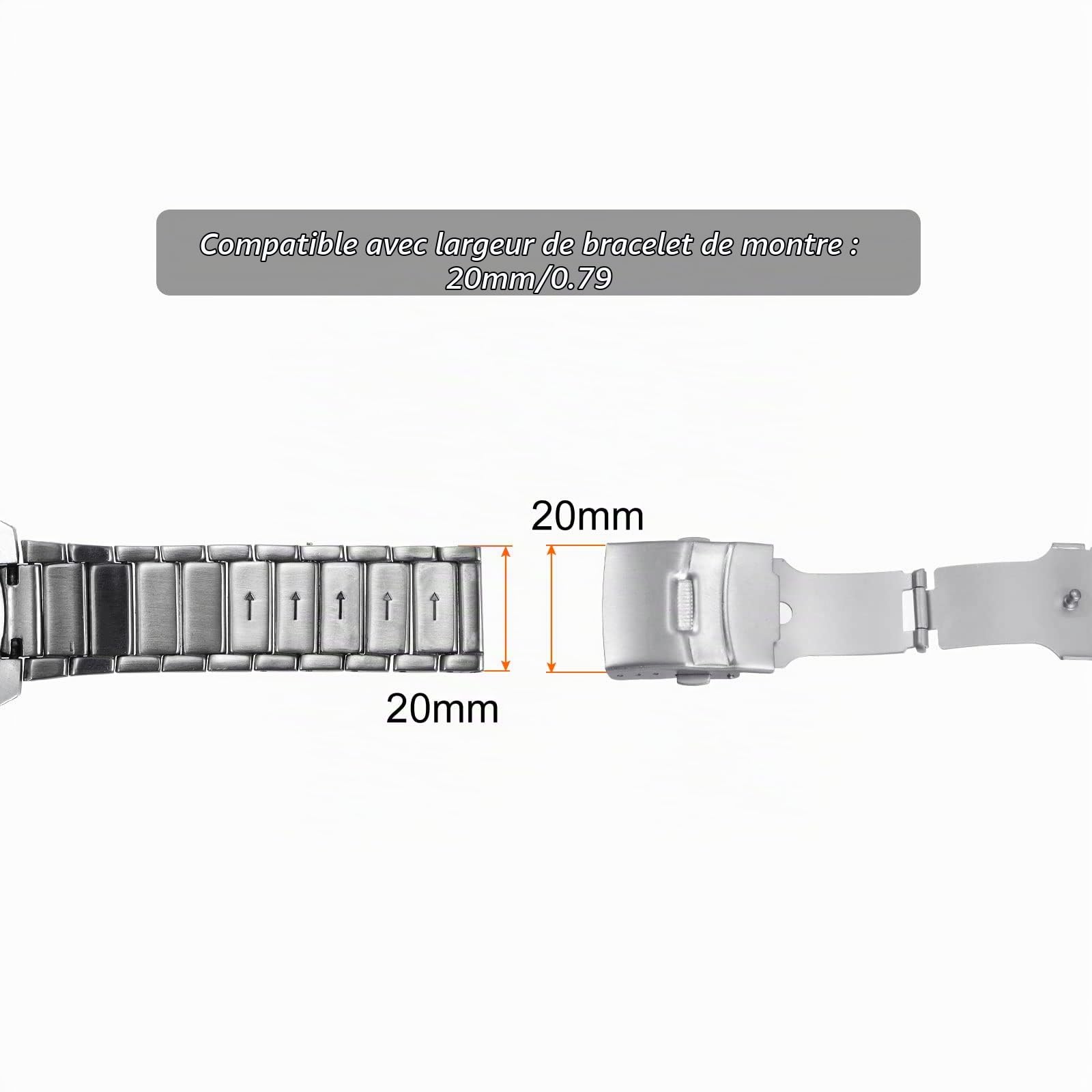 sourcing map Fermoir Déployant 22mm boucle montre argenté acier