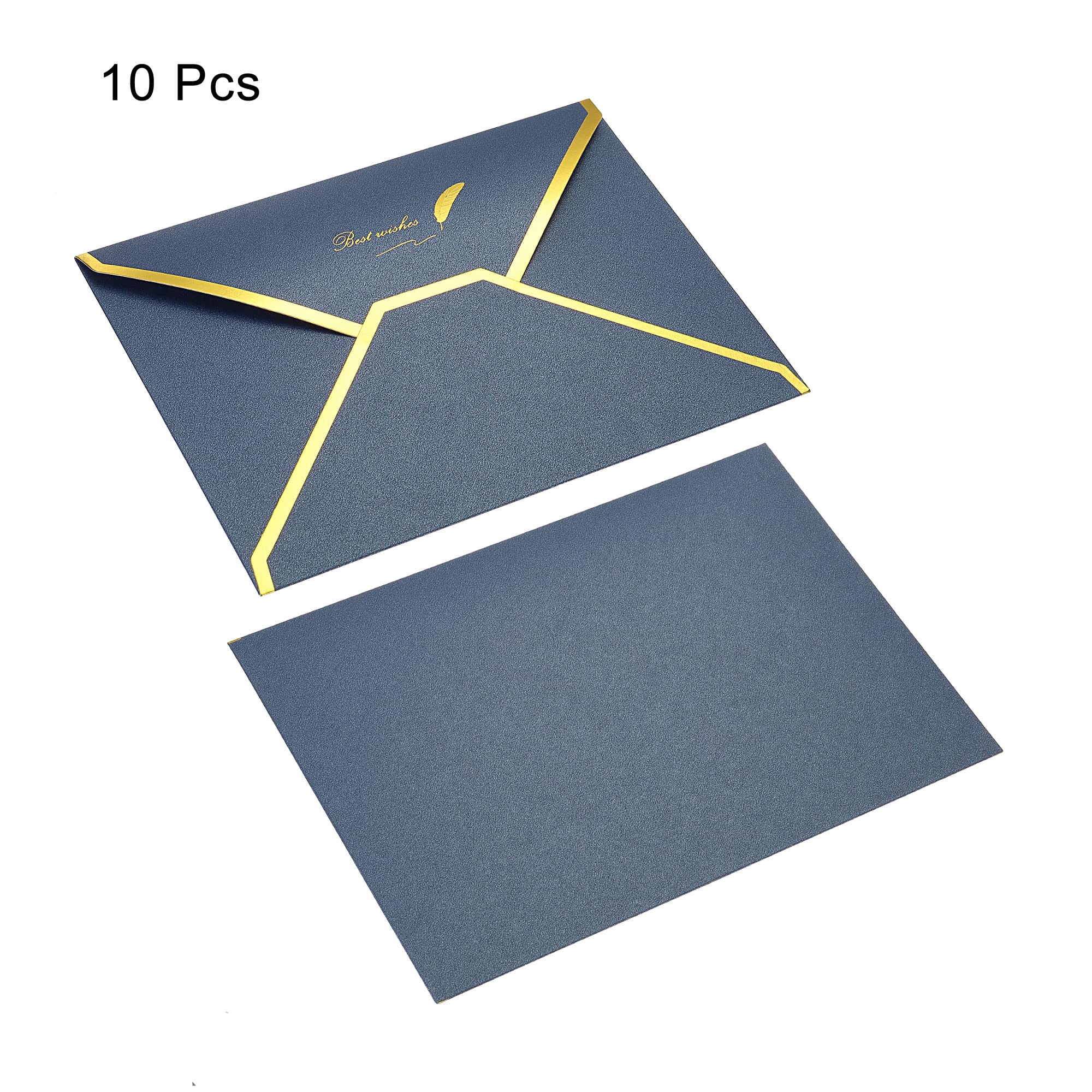 Sourcing Map 10 enveloppes bleues B6 rabat V doré 13x18cm