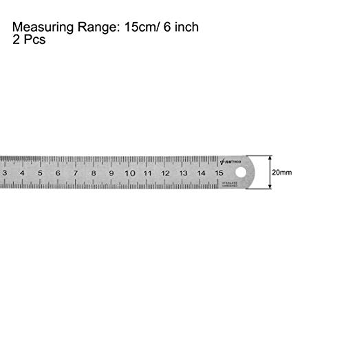Sourcing Map Règle inox 15cm graduée trou suspension 2pcs