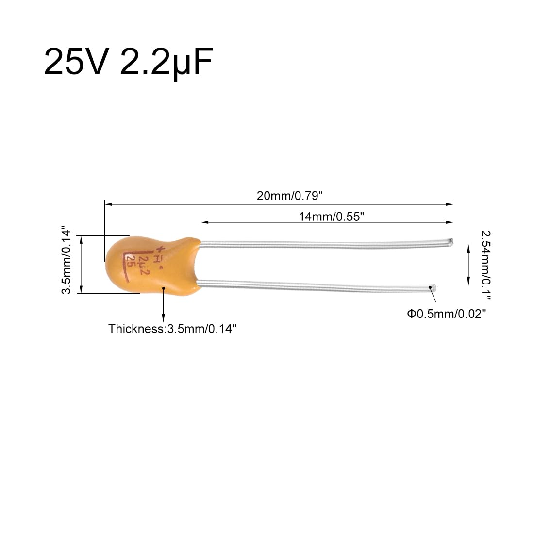 sourcing map 2,2uF 25V condensateur tantale 10 pièces radial