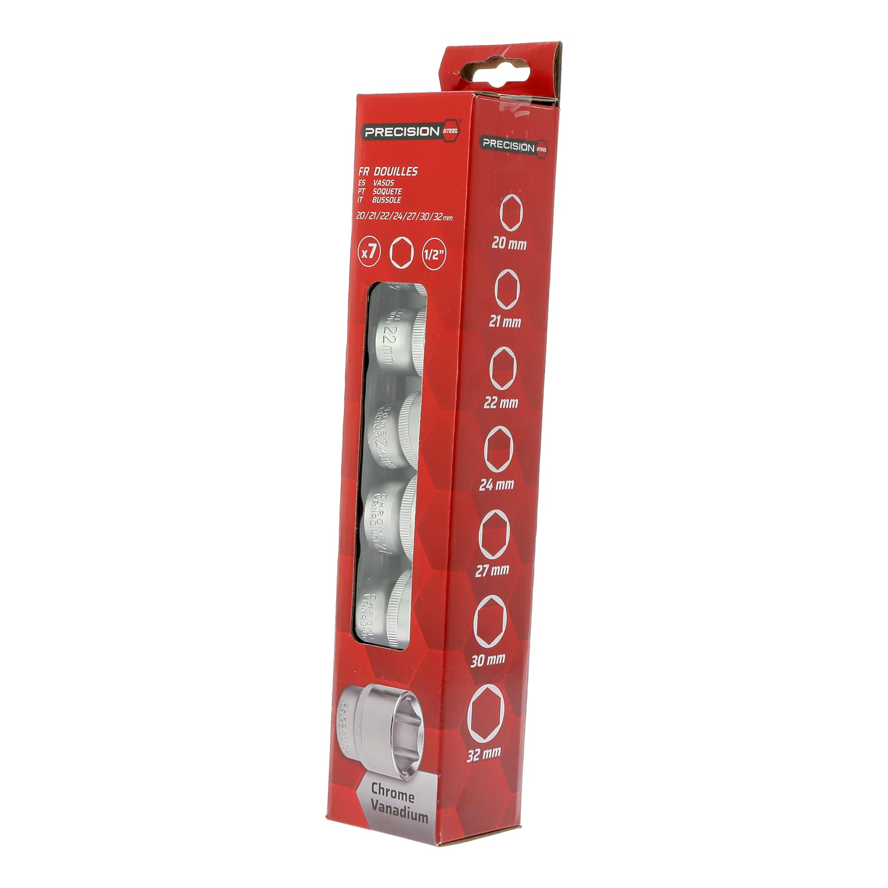 PRECISION STEEL Outillage 7 douilles hexagonales 20-32mm 1/2"
