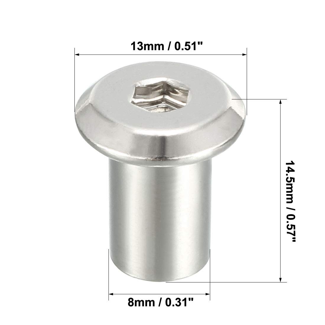 sourcing map M6x12mm insert écrou hexagonal nickelé lot 20