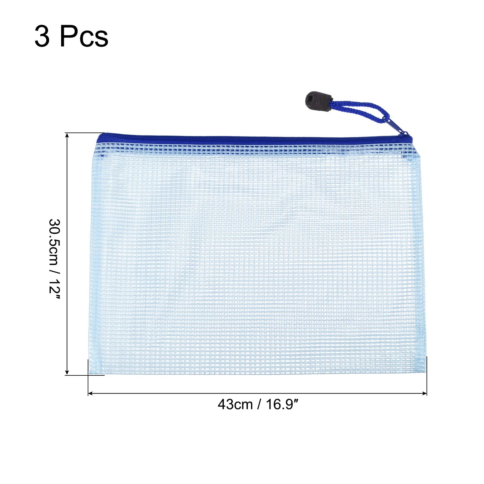 sourcing map Pochette zip A3 bleue x3 PVC grand format