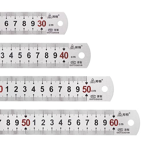 sourcingmap Industrial règles inox 30-60 cm lot de 4
