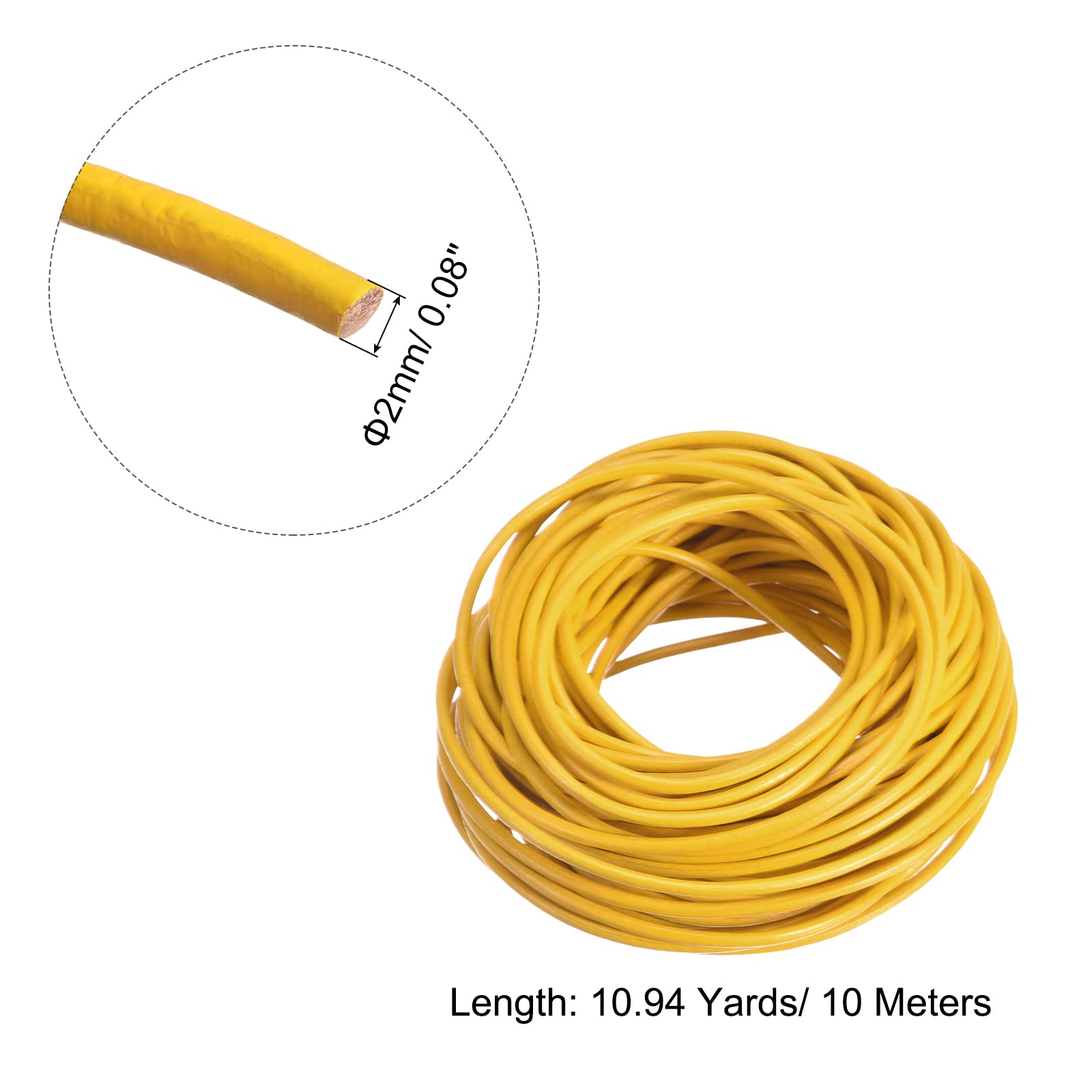 Sourcing Map Cordon Cuir Rond Jaune 2mm 10m