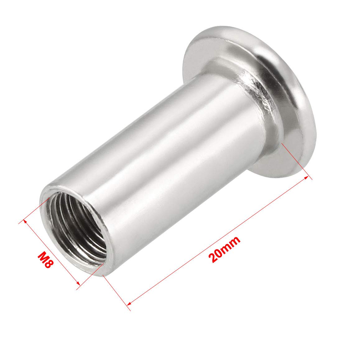 Sourcing Map écrou insertion meuble M8x20 mm 10 pcs