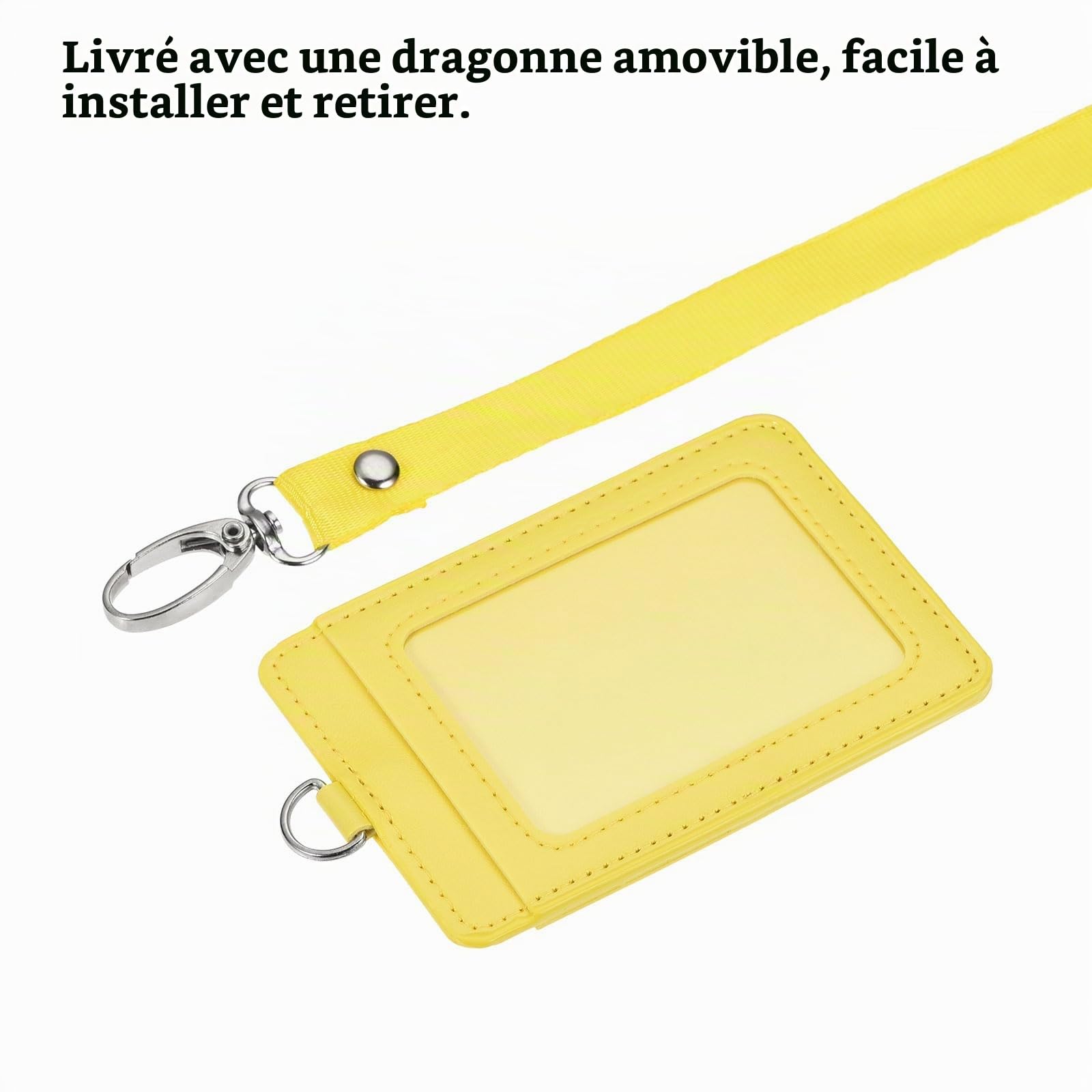 sourcing map Porte-Badge PU Jaune Vertical 11x7,4cm + Cordon