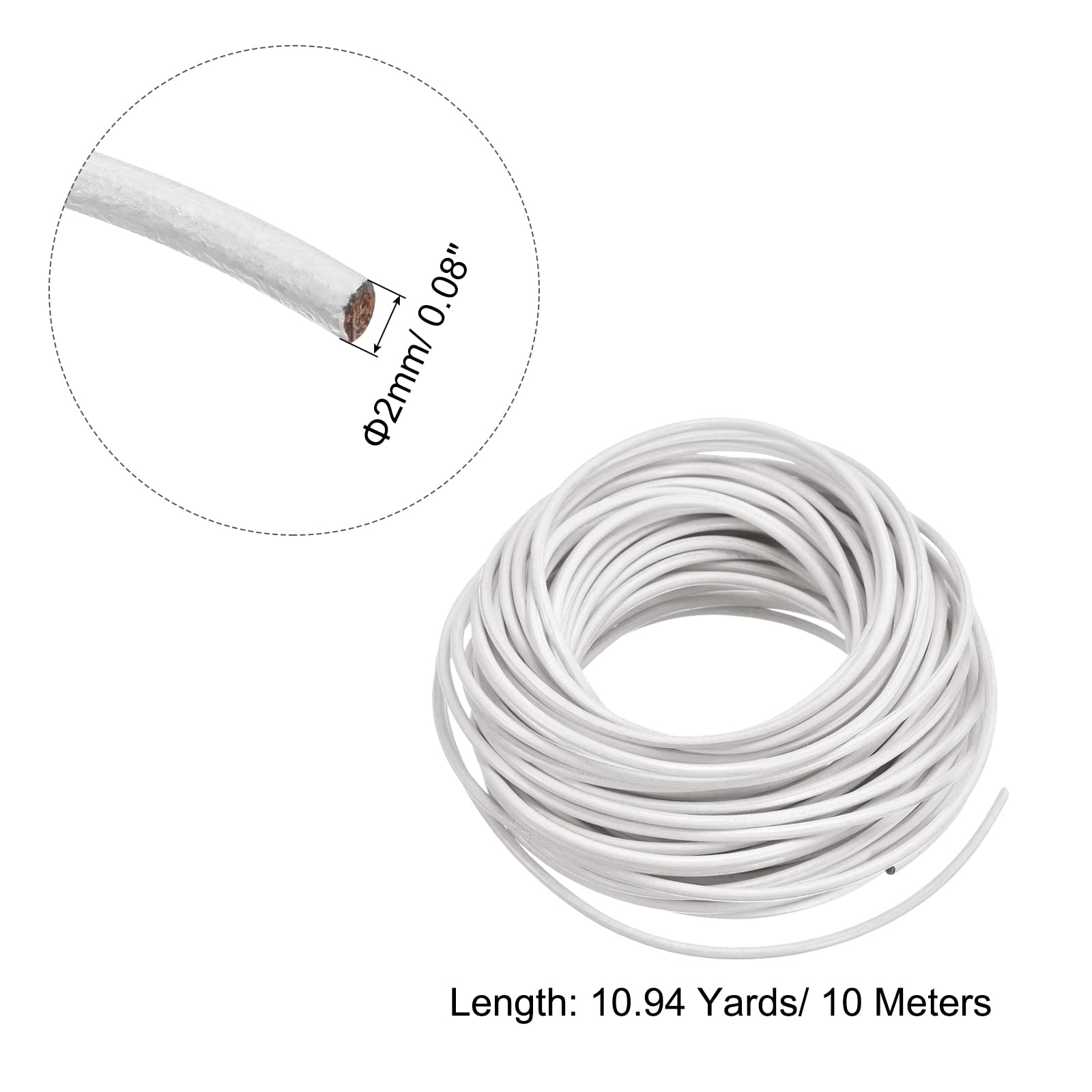 Sourcing Map Home & Garden cordon cuir blanc 2mm 10m vachette