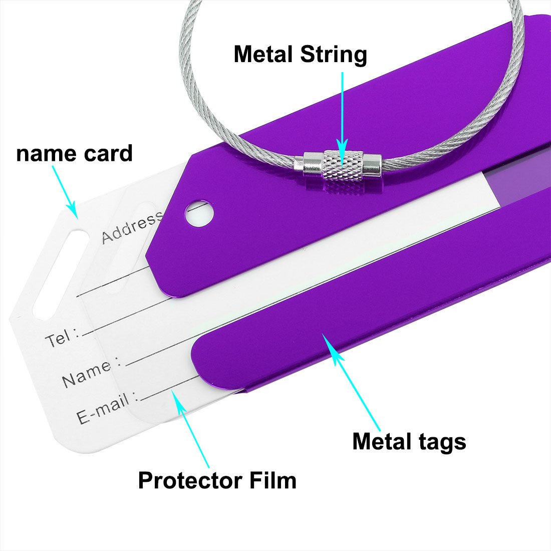 Sourcingmap étiquette bagage aluminium violet lot 2