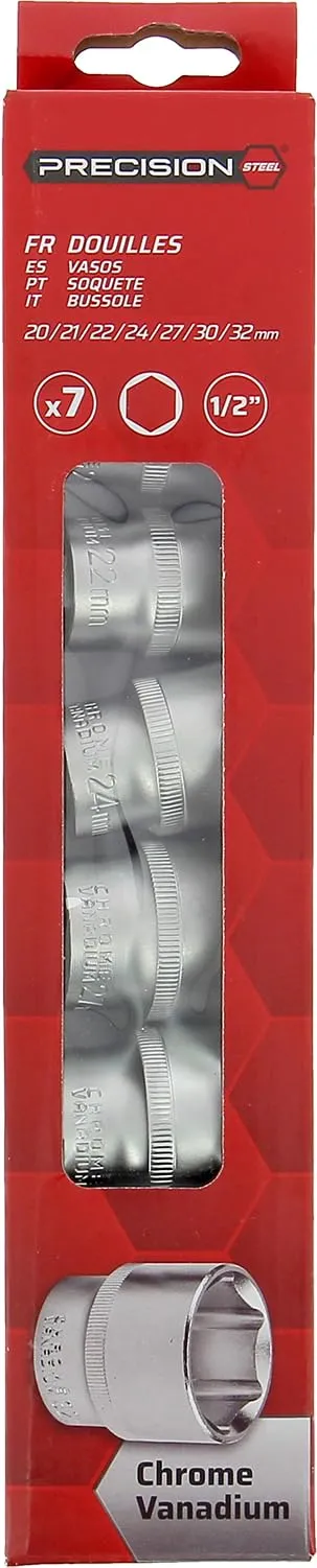 PRECISION STEEL Outillage 7 douilles hexagonales 20-32mm 1/2"