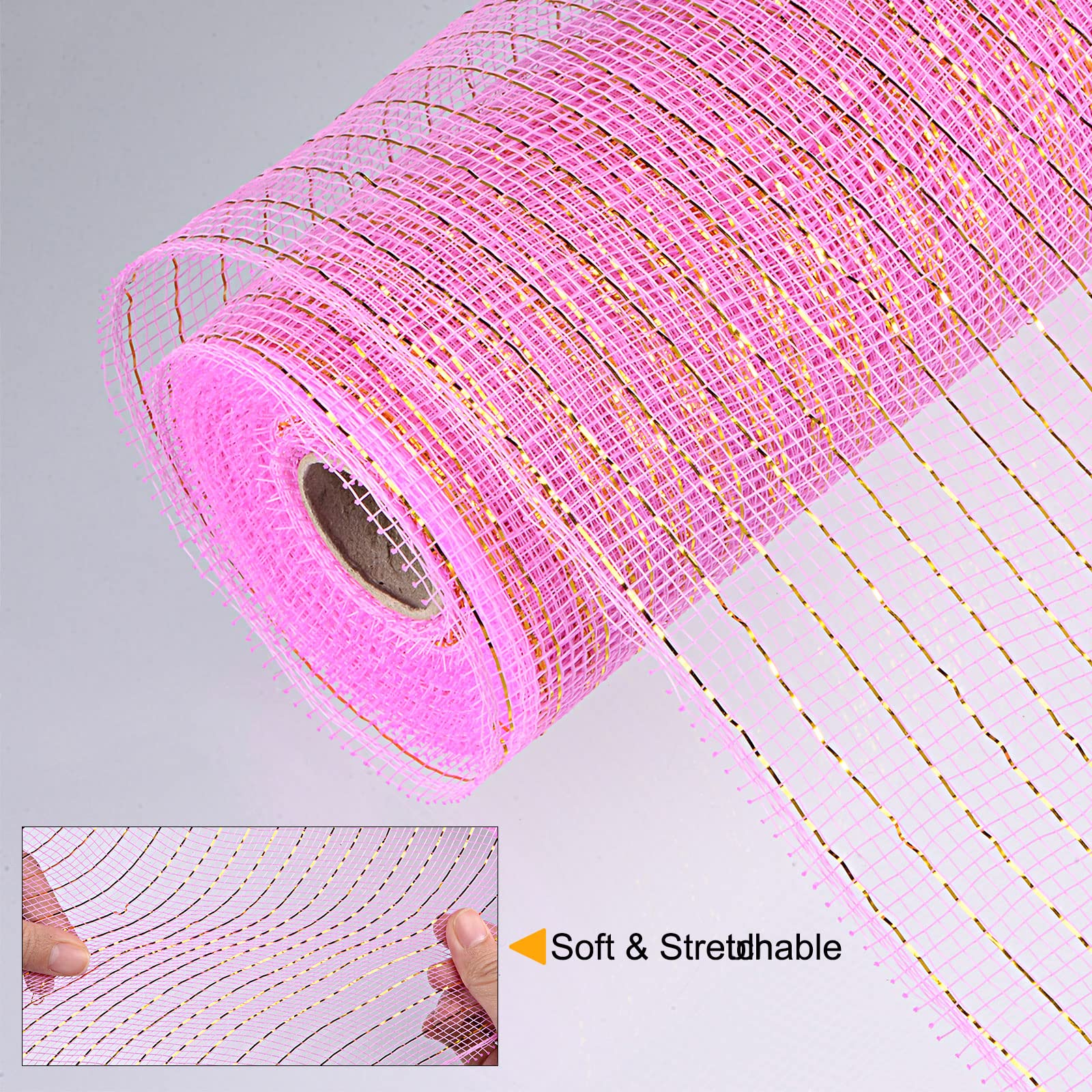 Sourcing Map Ruban maille jute rose et or 26cm 10 yards