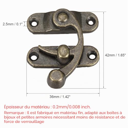 sourcing map Loquet droit antique crochet 42mm lot 2 bronze