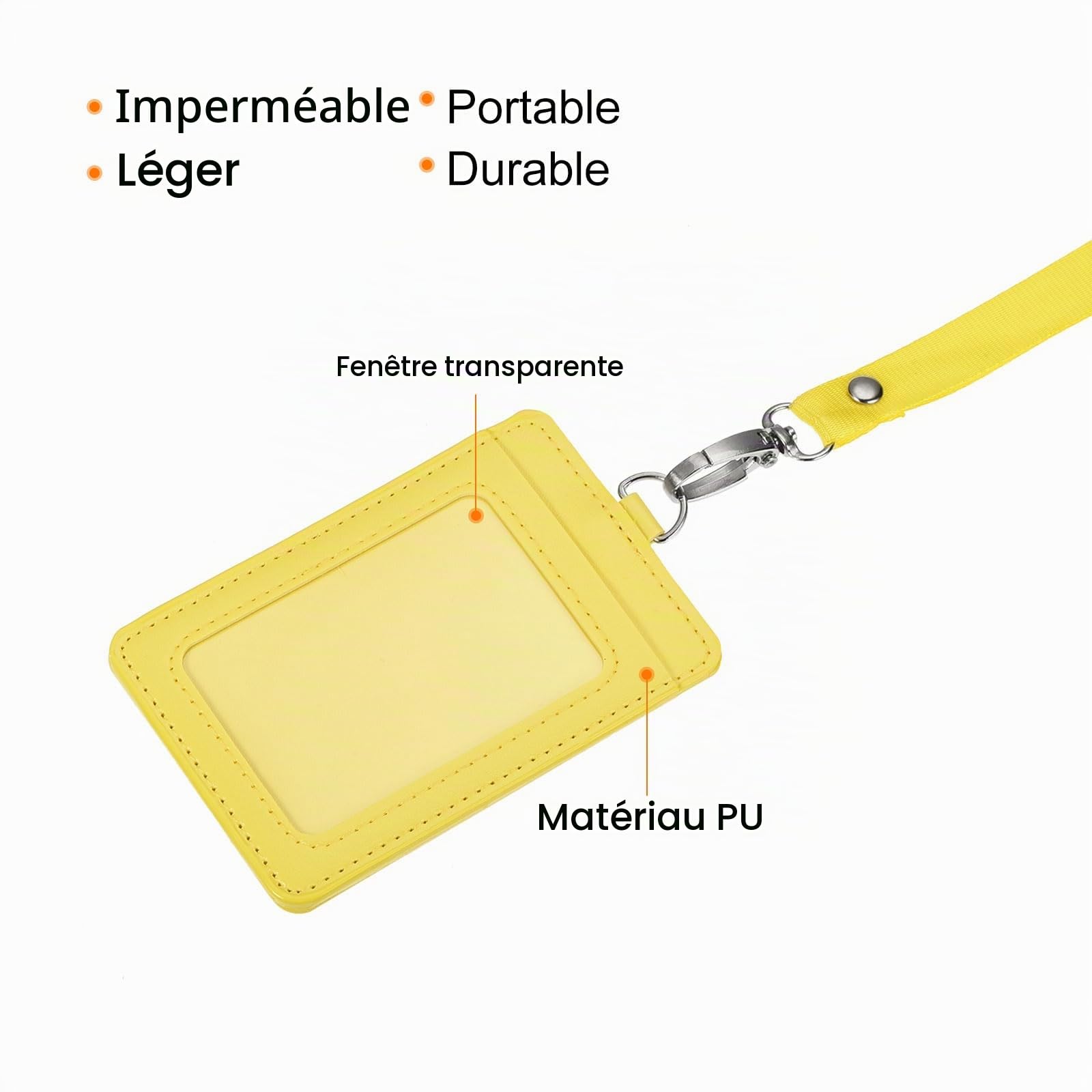 sourcing map Porte-Badge PU Jaune Vertical 11x7,4cm + Cordon