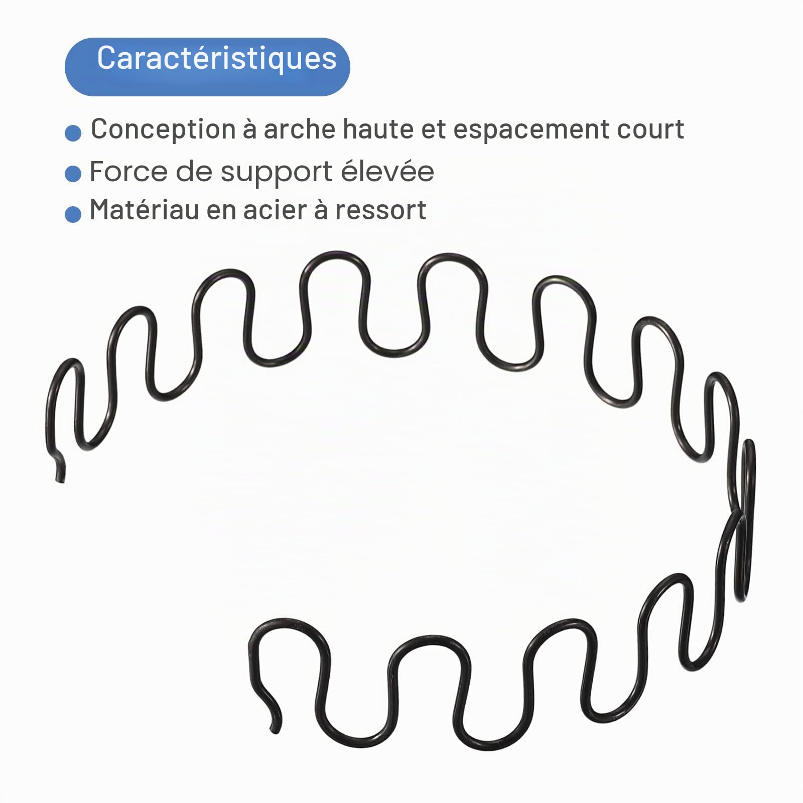 sourcing map Ressort Canapé 600mm Acier Noir Lot 2 + Clips