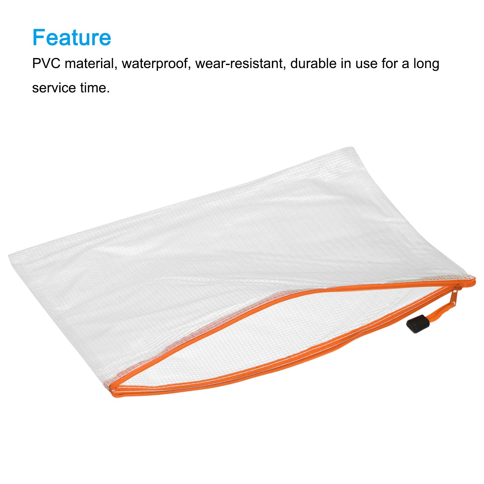 Sourcingmap pochette A4 zip orange lot de 12 PVC