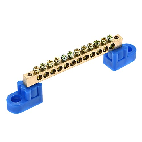 sourcing map Electronics borne terre laiton 12 positions bleue