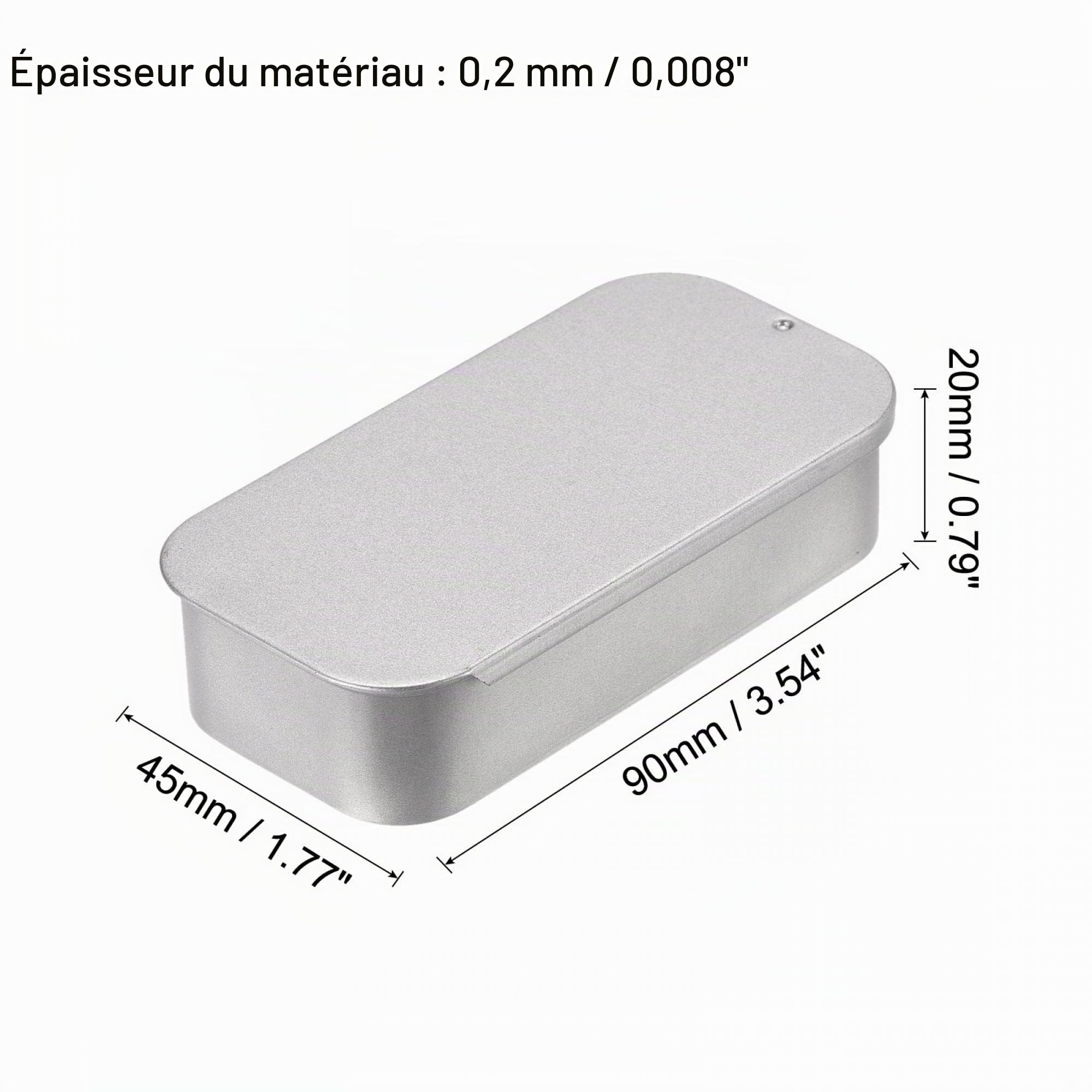 sourcing map boîte métal étain argenté 90x45mm 2 pcs