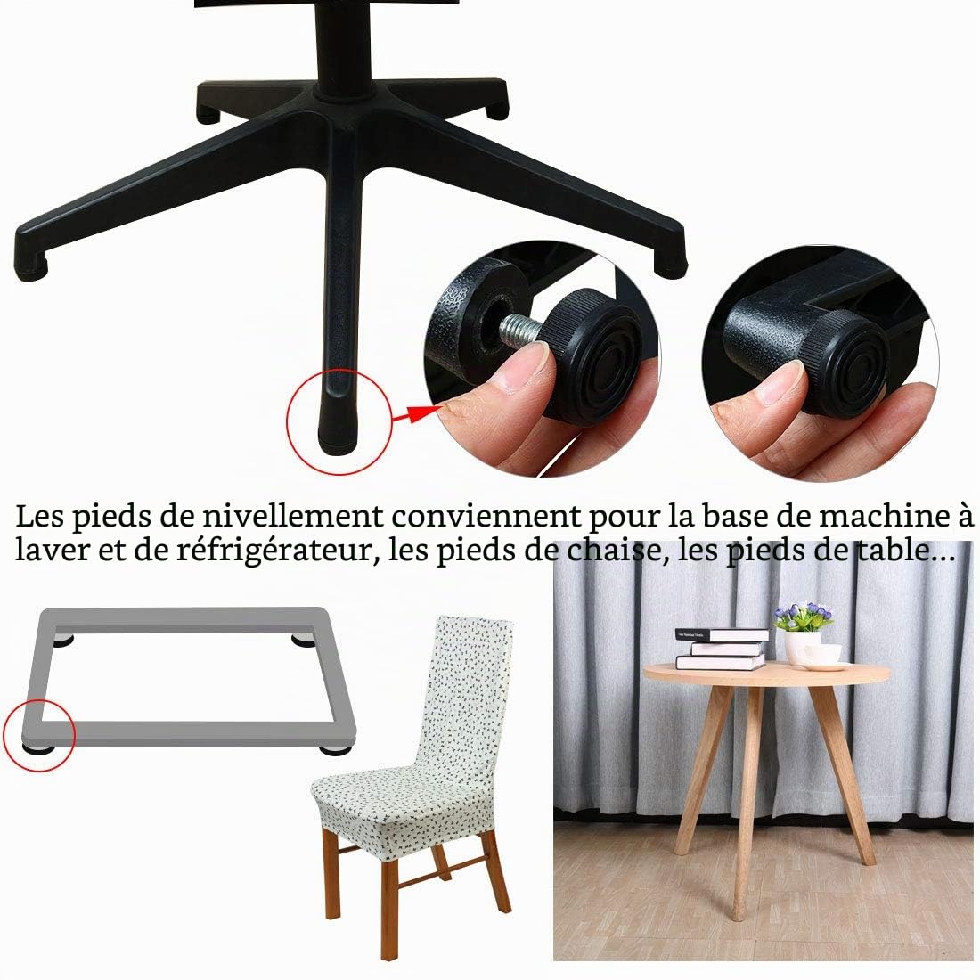 sourcingmap Pied Nivellement Meuble M8 Noir Lot 20