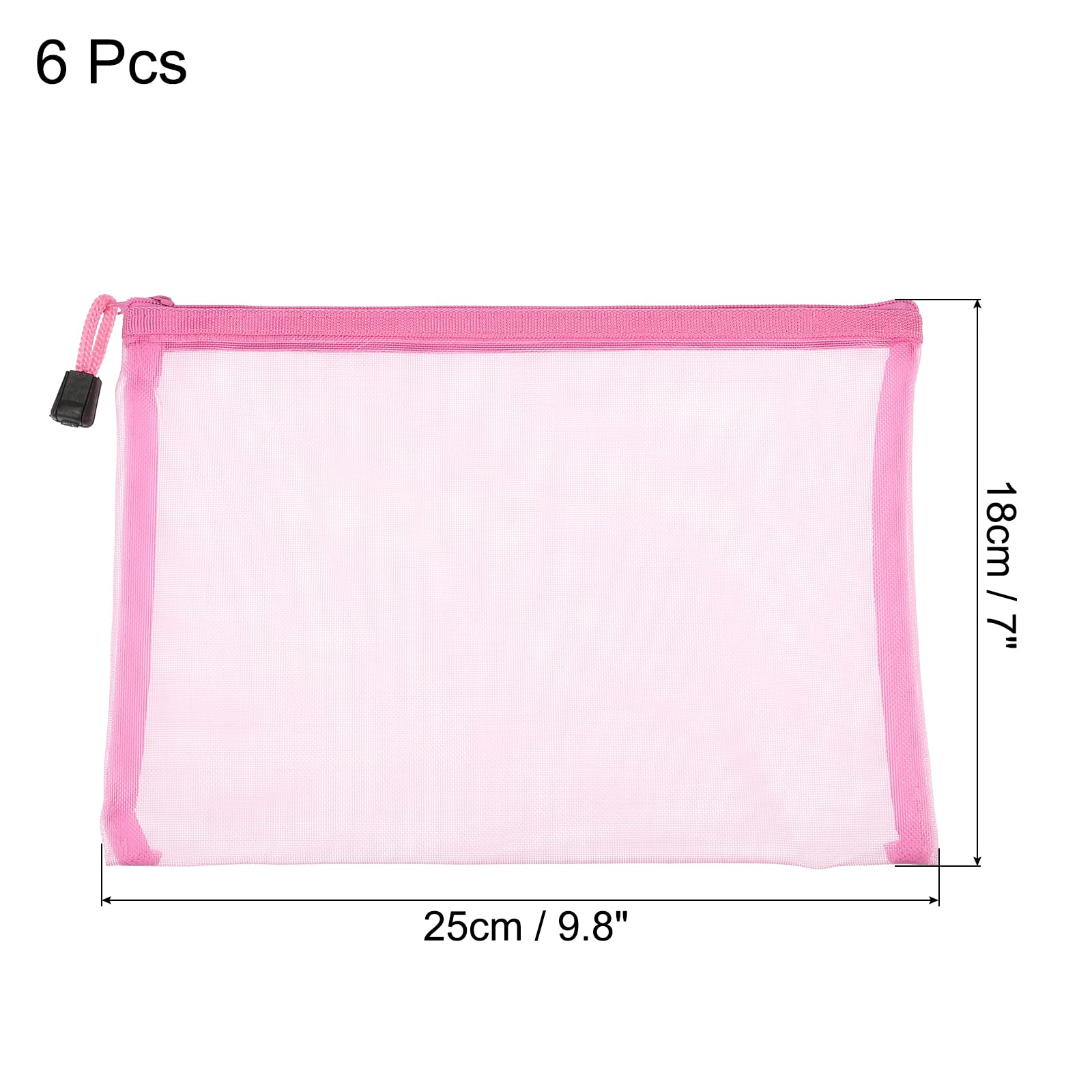 sourcing map pochette maille zippée A5 rose lot 6 nylon