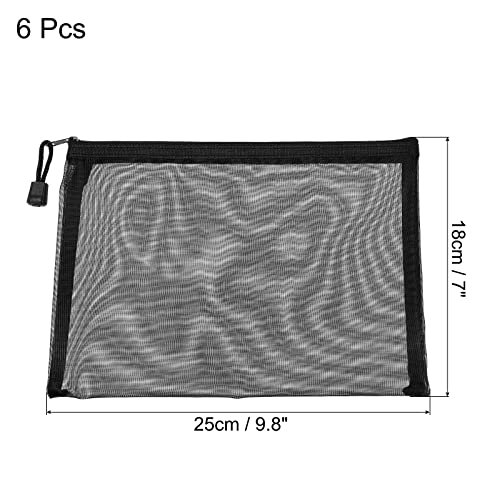 sourcing map A5 pochette zippée maille noire lot 6 nylon