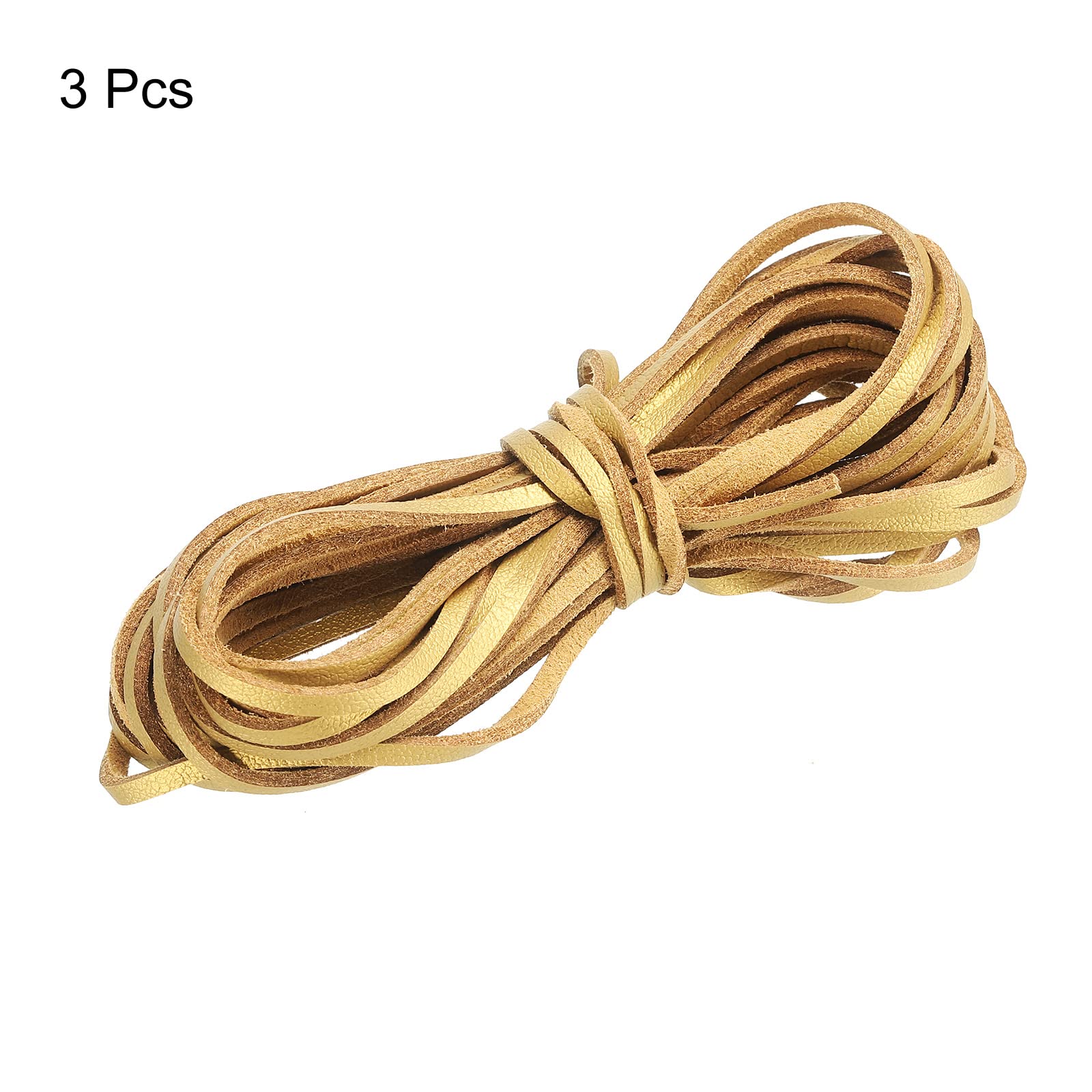 sourcing map cordon cuir plat doré 5m lot 3