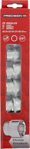 PRECISION STEEL Outillage 7 douilles hexagonales 20-32mm 1/2"