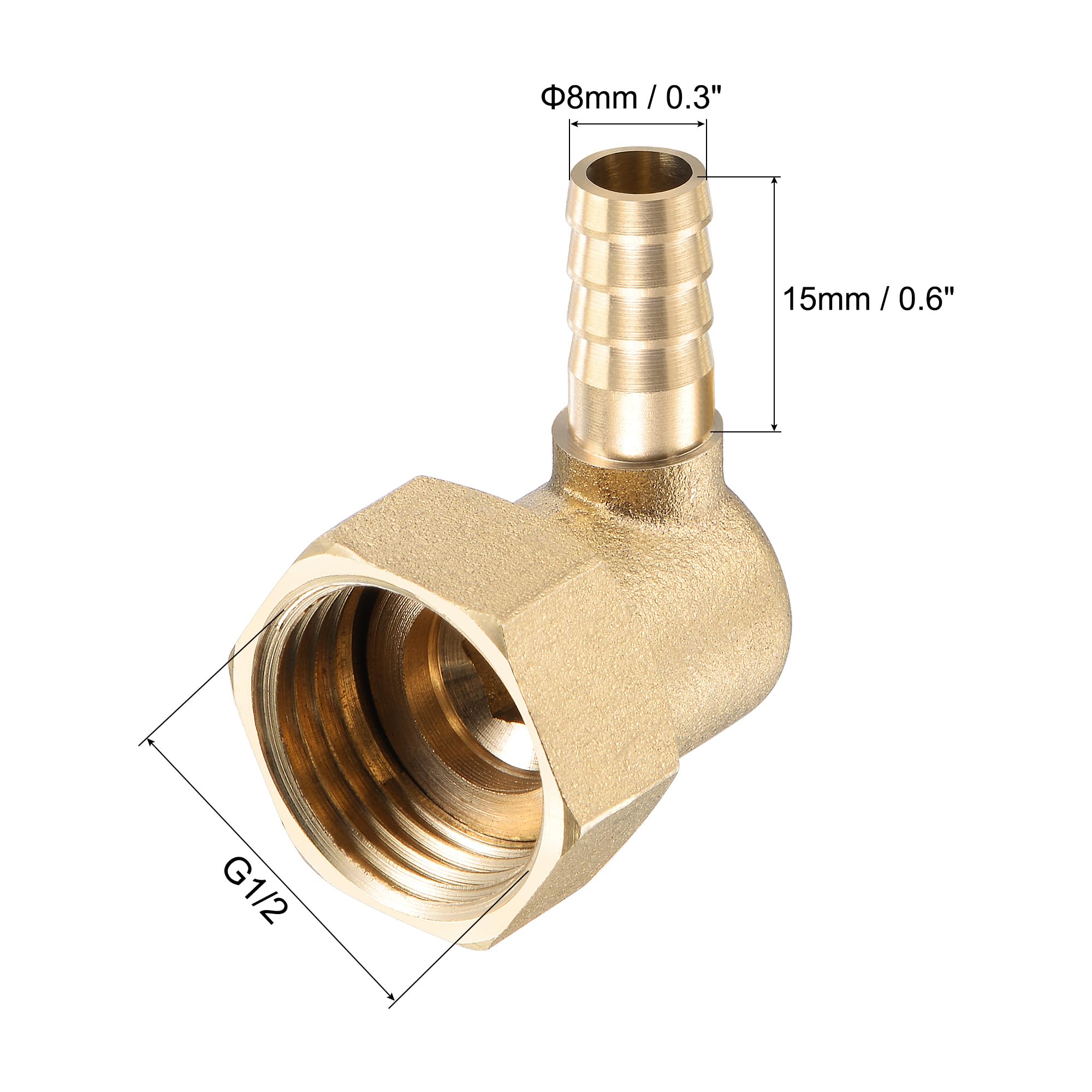 Sourcing Map Raccord Cannelé Laiton Coudé 8mm G1/2 Femelle