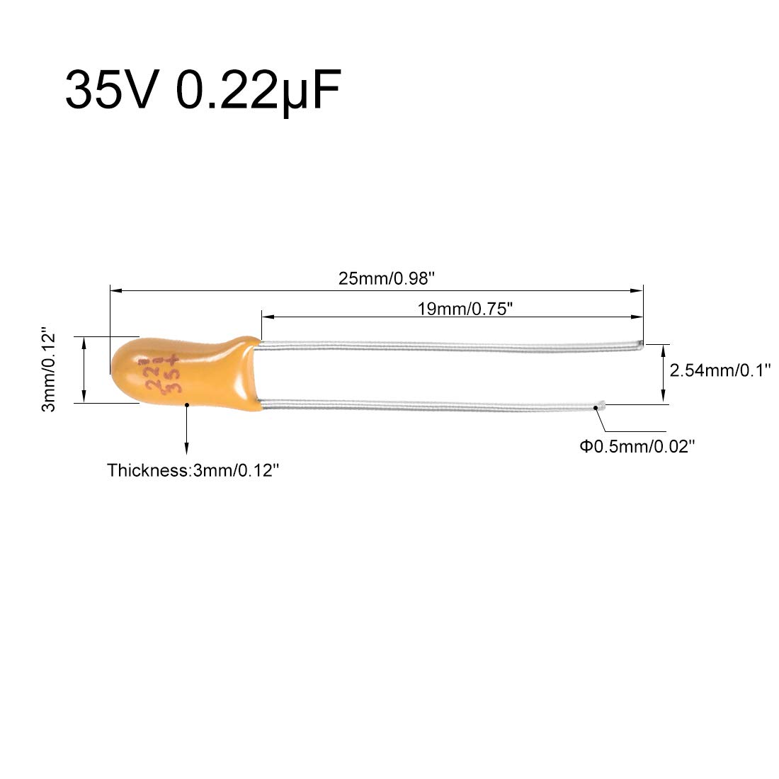 sourcing map 0,22uF 35V condensateur tantale 5 pièces radial