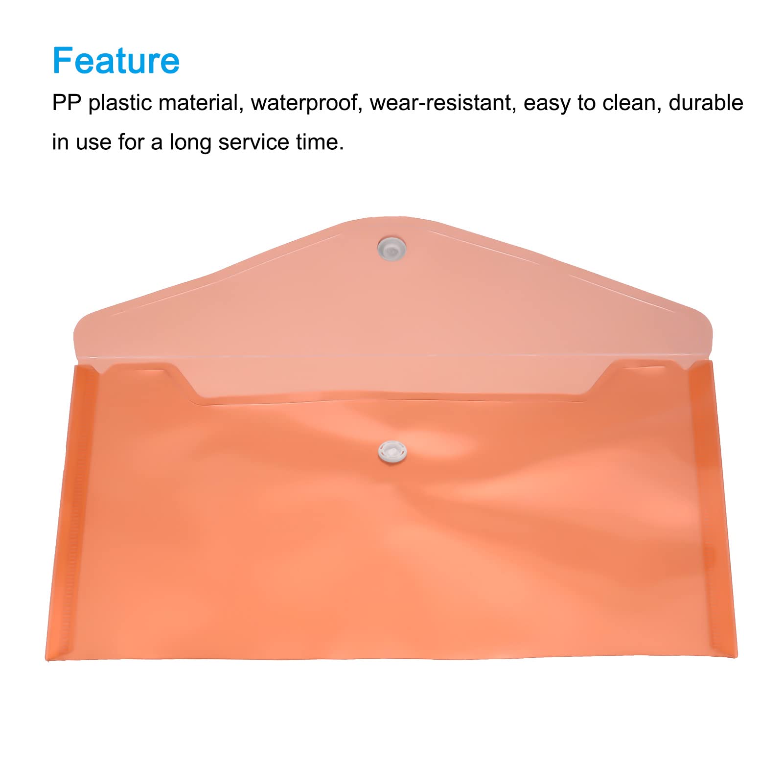 Sourcing Map pochette plastique A4 orange bouton lot 12 PP
