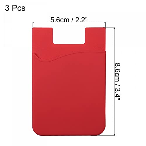 sourcing map Porte-carte téléphone silicone rouge lot 3 adhésif