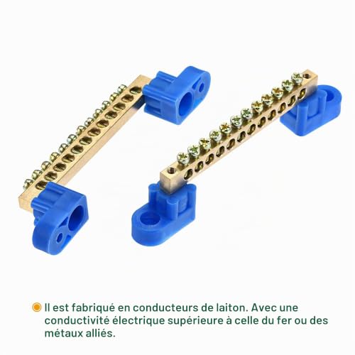 sourcing map Electronics borne terre laiton 12 positions bleue