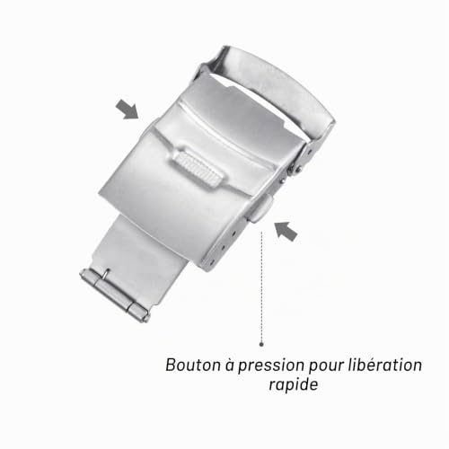 sourcing map Fermoir Déployant 22mm boucle montre argenté acier