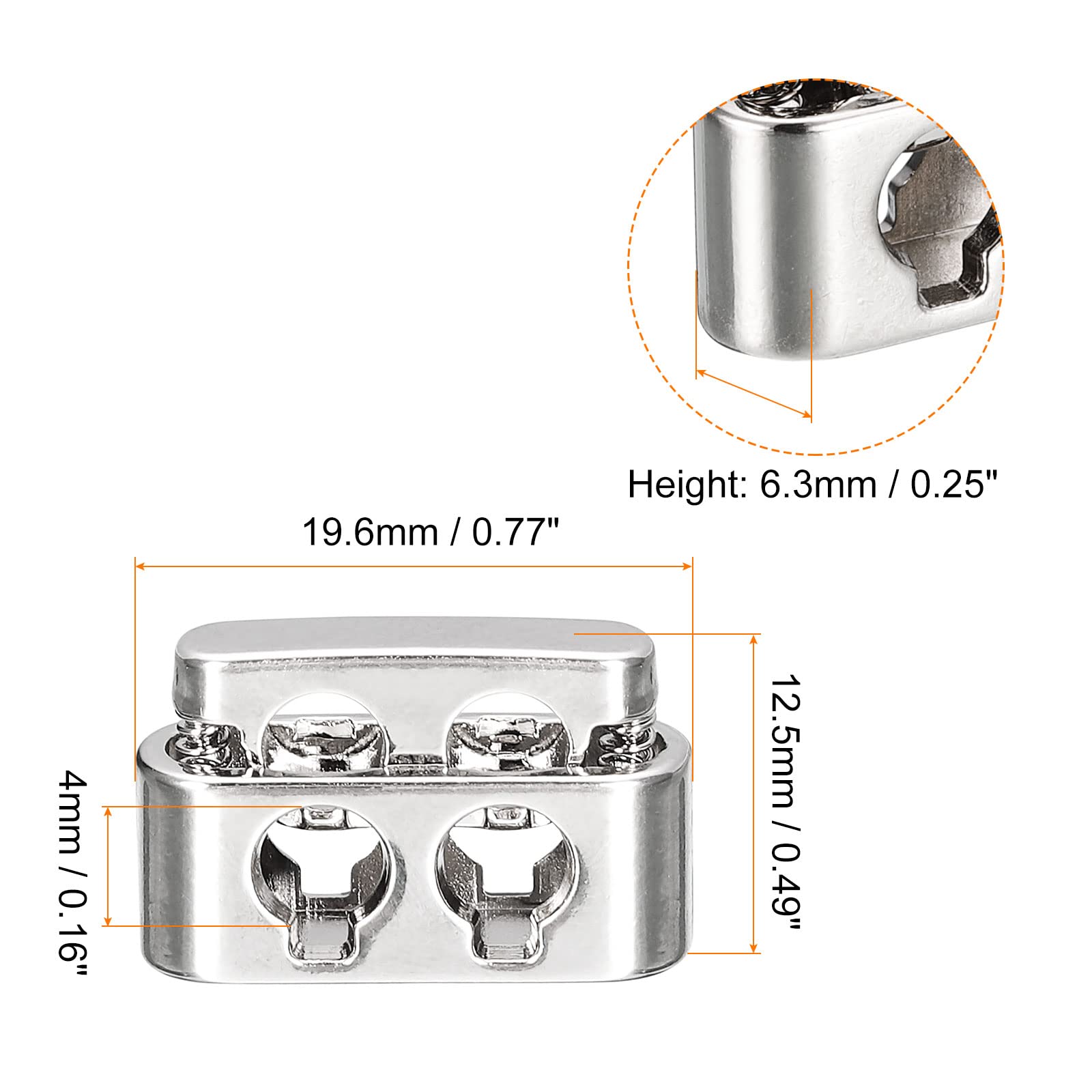 sourcing map Arrêt Cordon Argent Brillant 19mm Lot de 20