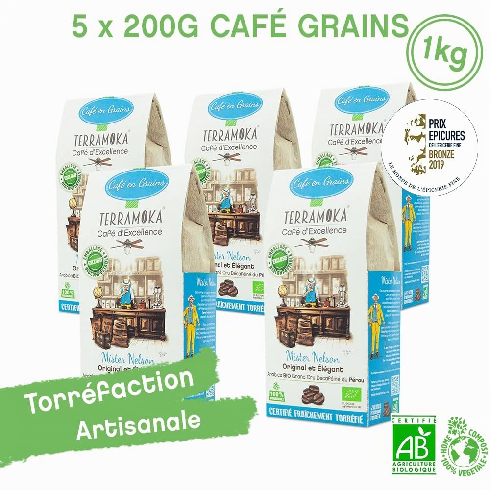 Terramoka Mister Nelson café en grains décaféiné bio 1kg fruité