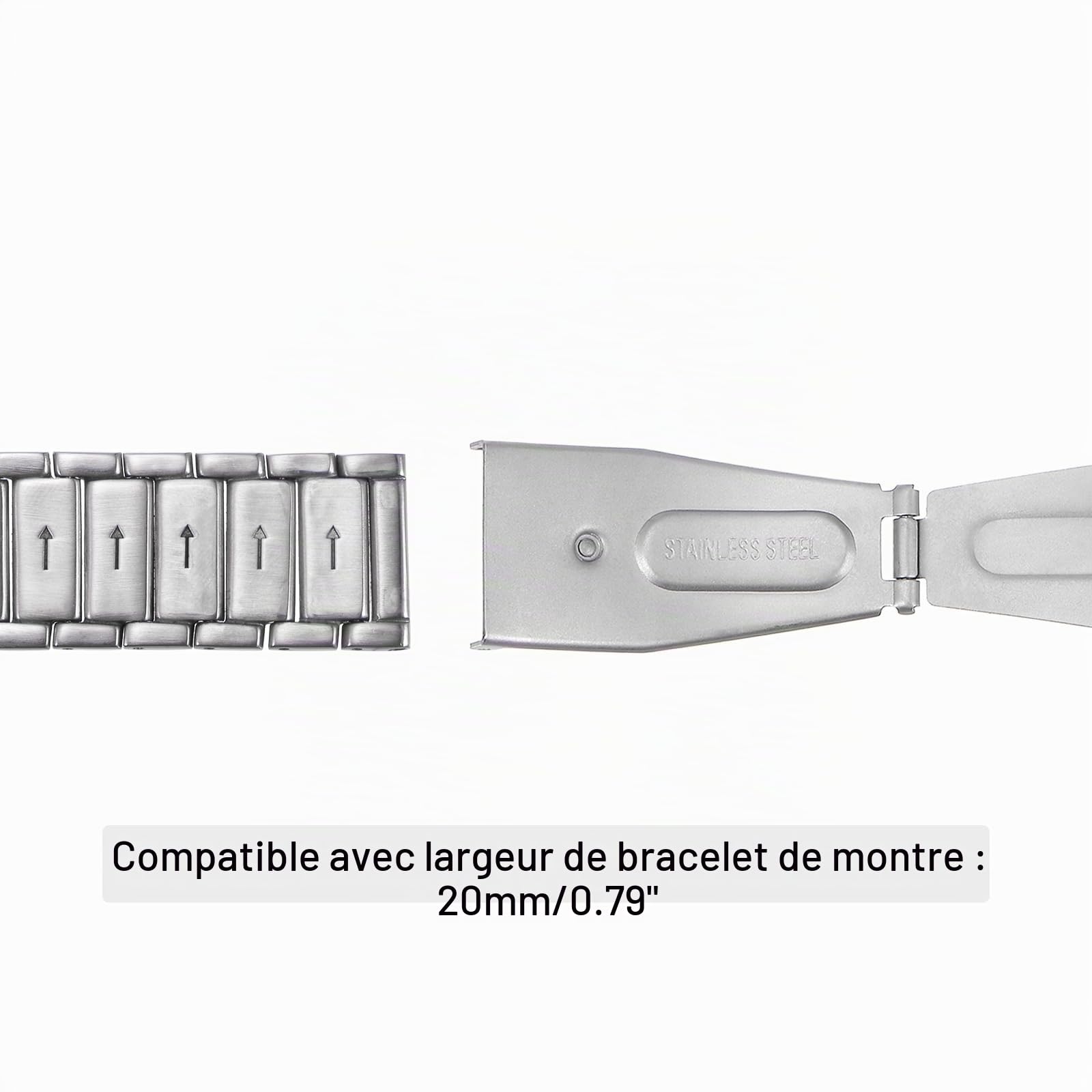 sourcing map fermoir montre déployante 20mm inox argenté