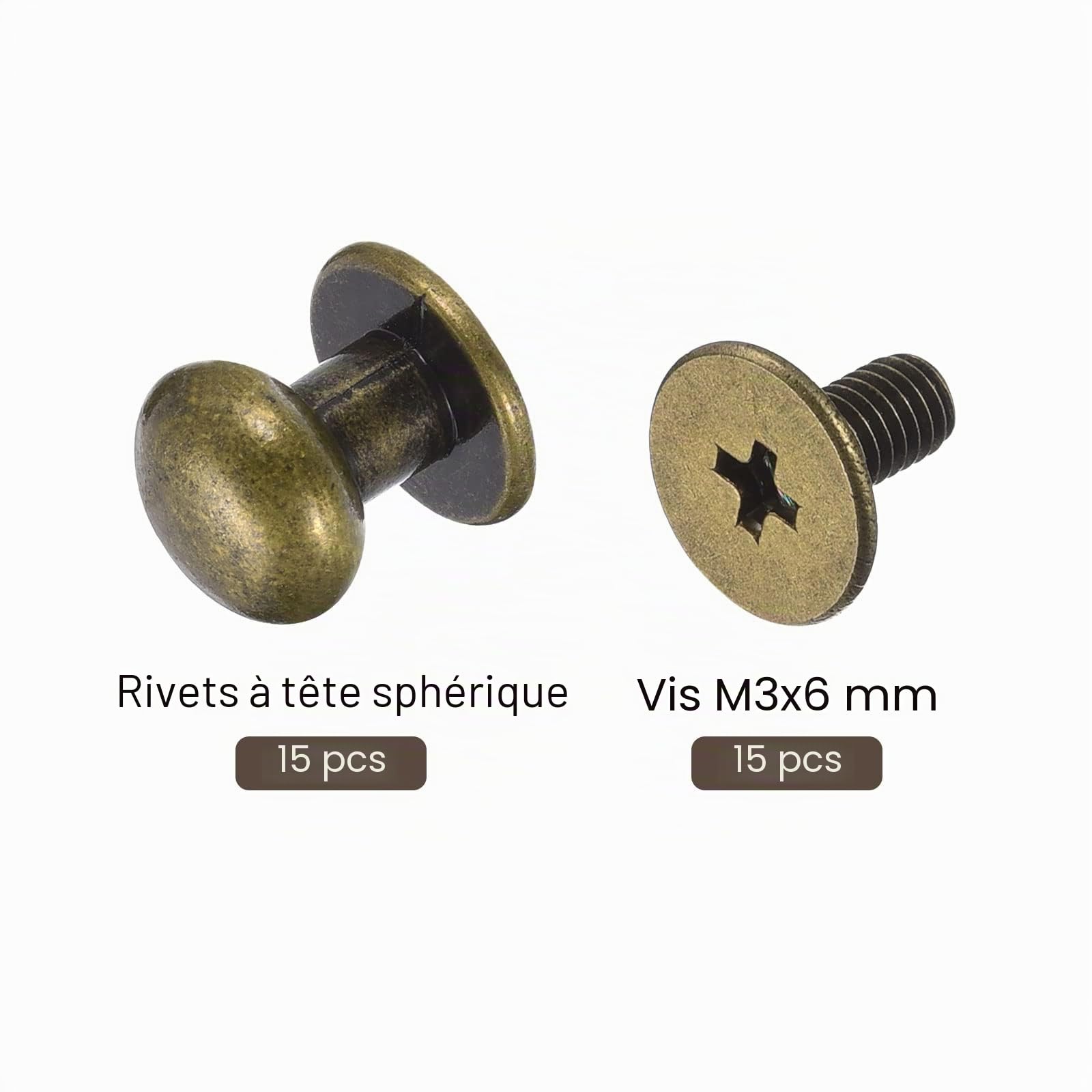 Sourcing Map Rivet Cuir Tête Ronde 8mm Bronzé x15