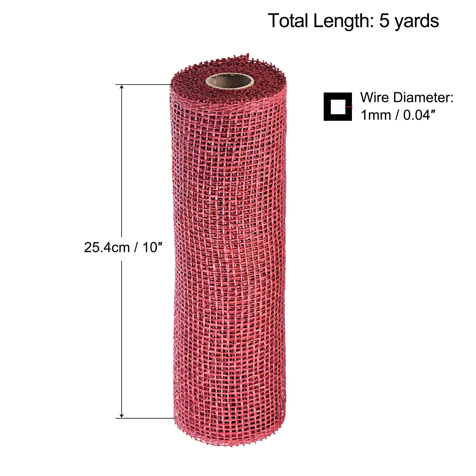 sourcing map Toile de jute PP rouge 25,4cm x 5 yards