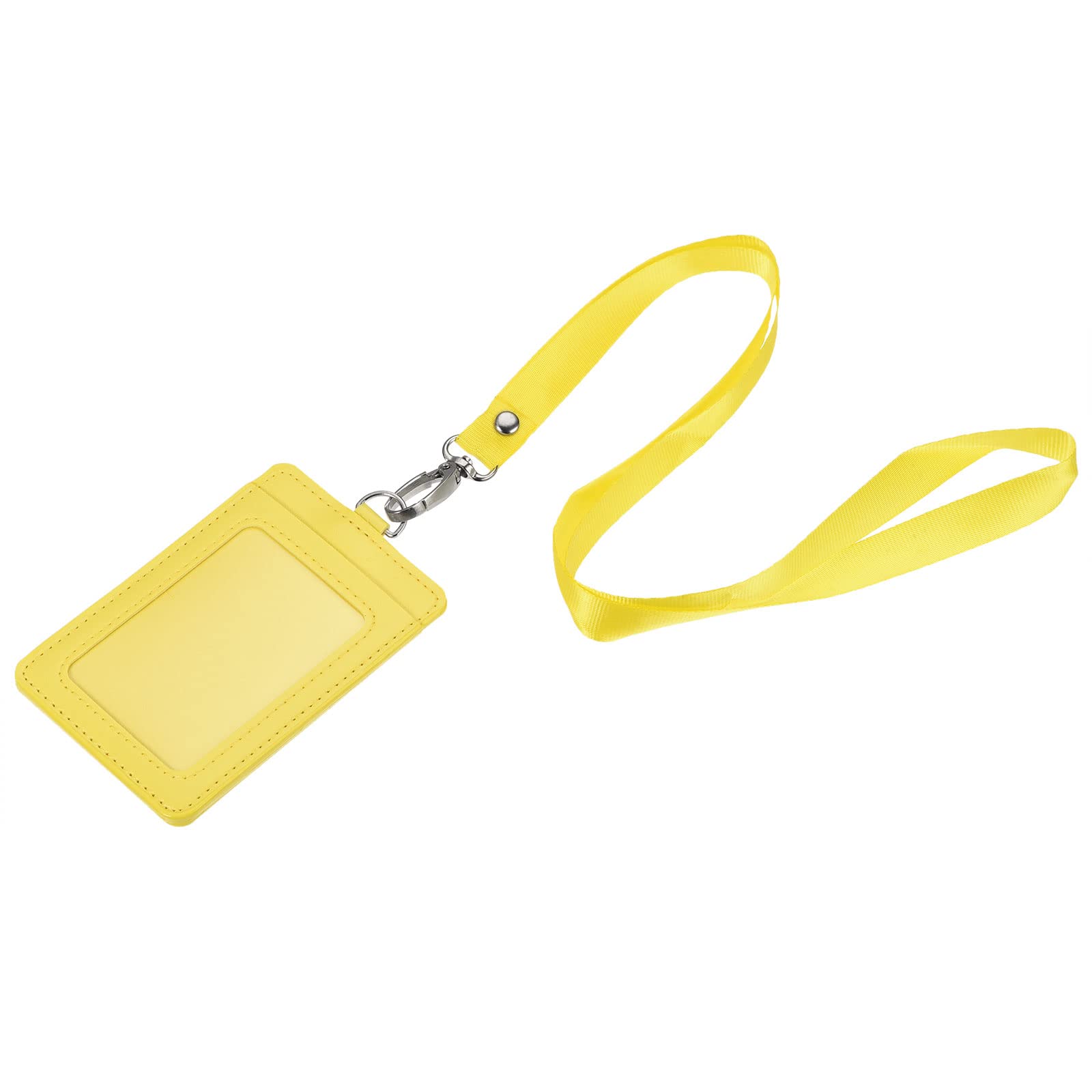 sourcing map Porte-Badge PU Jaune Vertical 11x7,4cm + Cordon