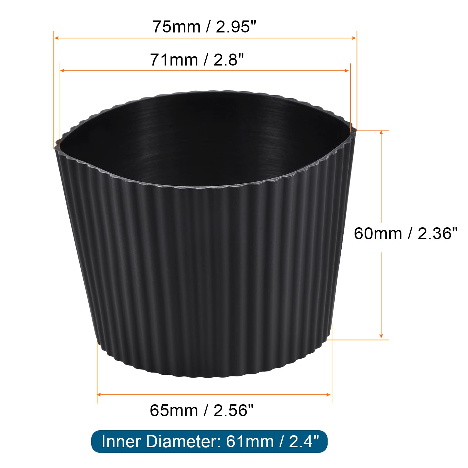 Sourcingmap Home & Garden manchon tasse silicone noir 60 mm lot 4