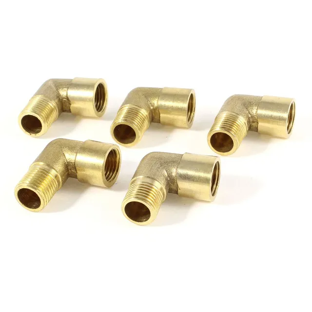 Sourcingmap Industrial raccord coudé laiton 1/4" 90° lot 5 doré