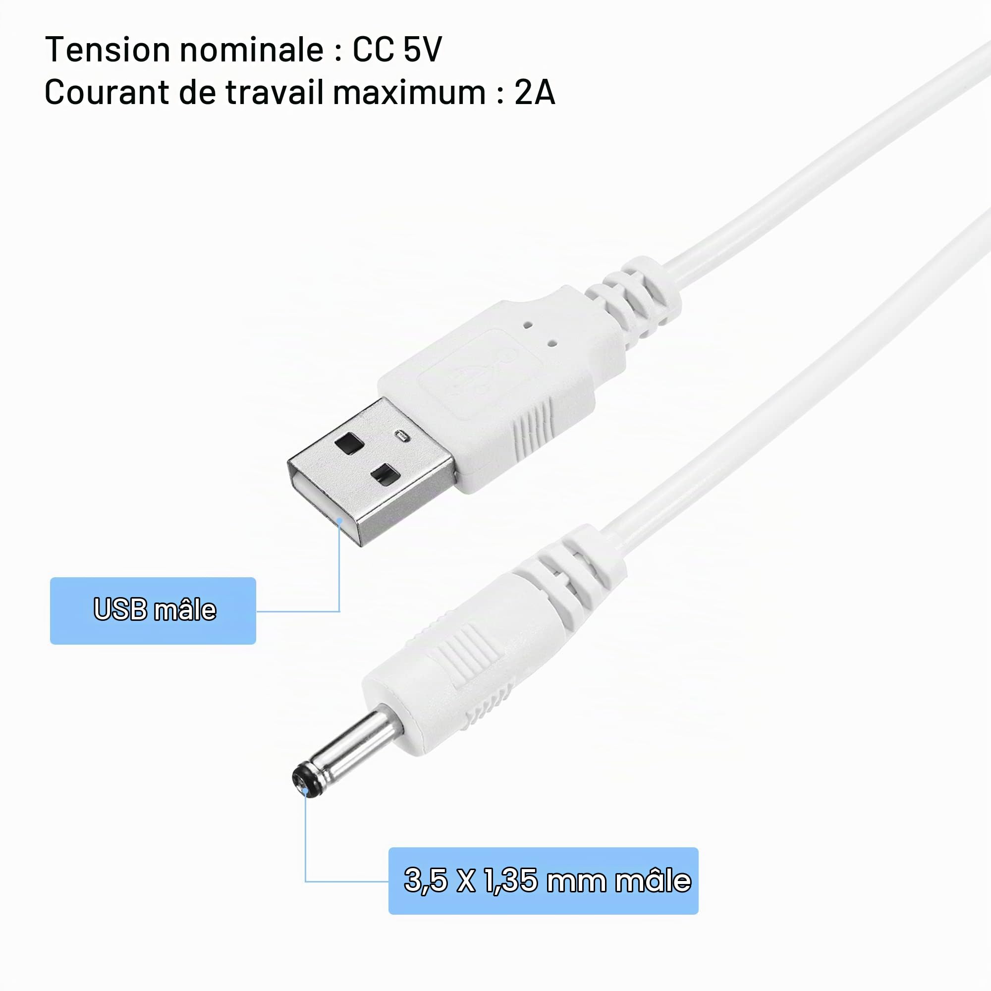 sourcing map Electronics câble USB DC 3,5x1,35mm 100cm blanc