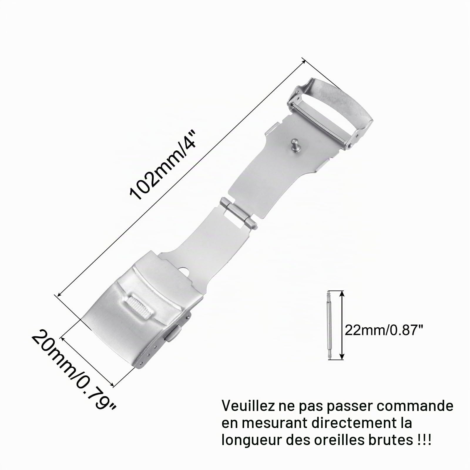 sourcing map Fermoir Déployant 22mm boucle montre argenté acier