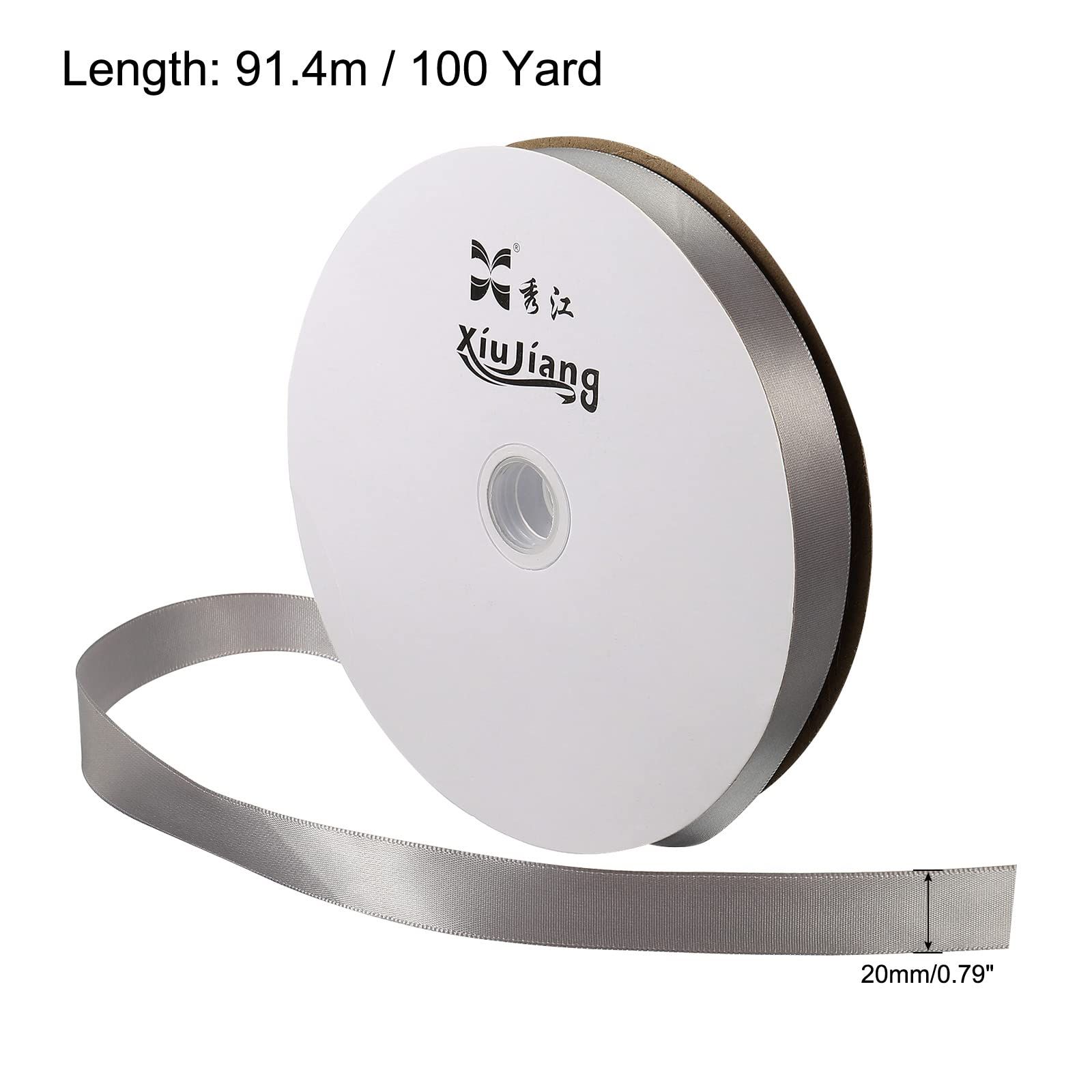 sourcing map Home & Garden Ruban Satin Argenté 20mm x 91,4m
