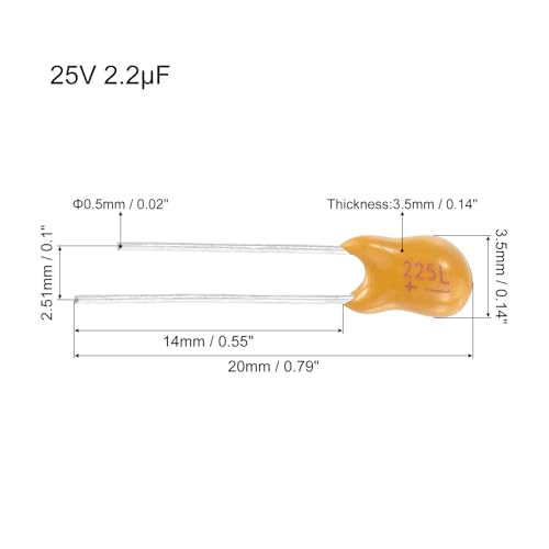 sourcing map 2,2uF 25V condensateur tantale 20 pièces radial