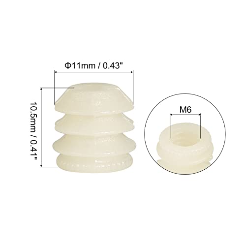 Sourcing Map insert écrou nylon M6 blanc 11mm 80 pcs