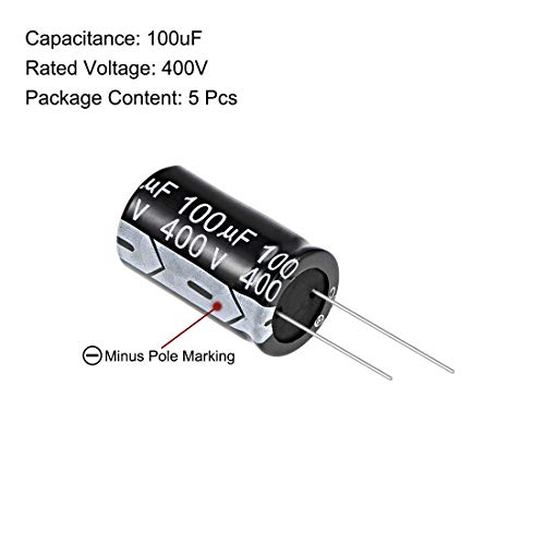 sourcing map condensateur électrolytique 100uF 400V 5 pcs 105°C