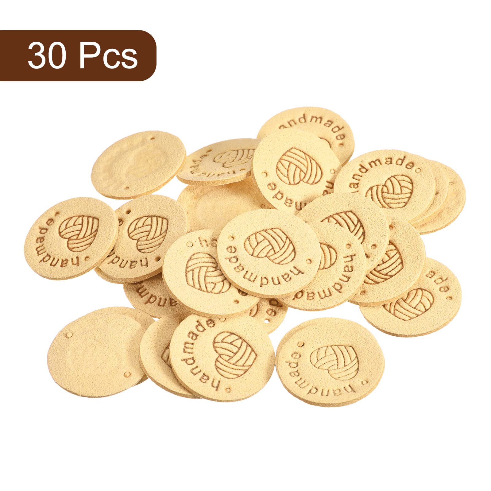 Sourcing Map étiquette cuir 25mm beige 30 pcs fait main à coudre