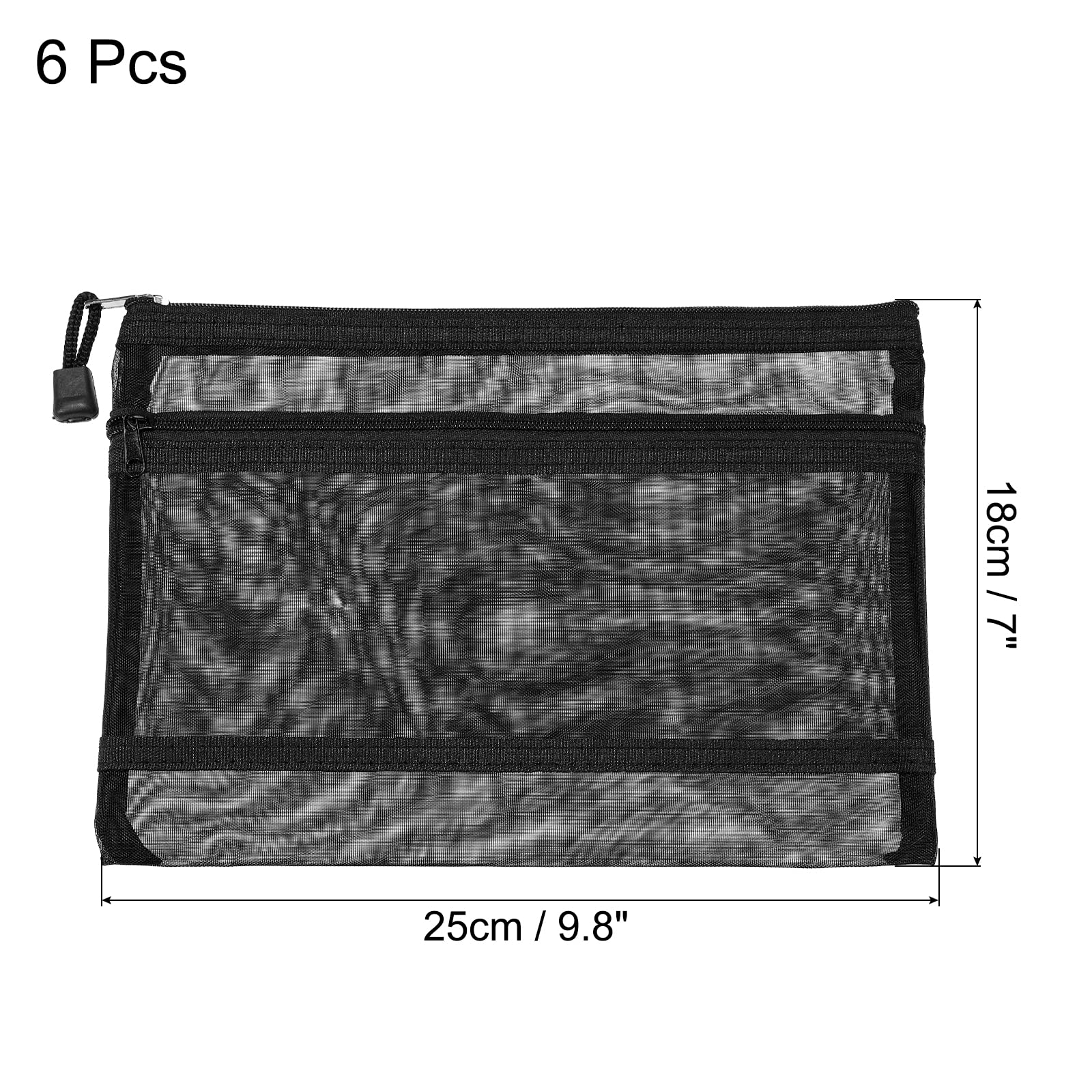 sourcing map A5 pochette maille zippée noire lot de 6 nylon