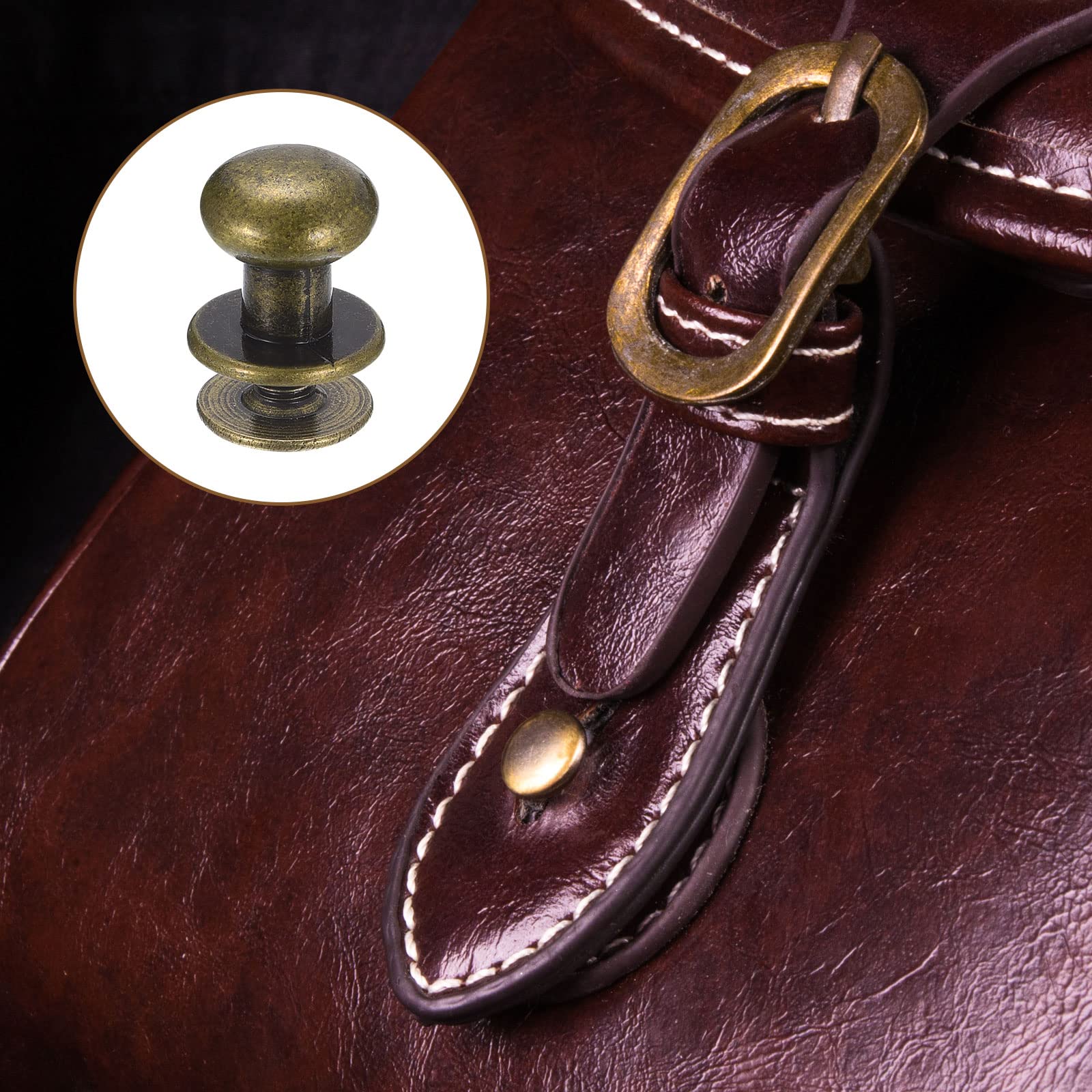 Sourcing Map Rivet Cuir Tête Ronde 8mm Bronzé x15